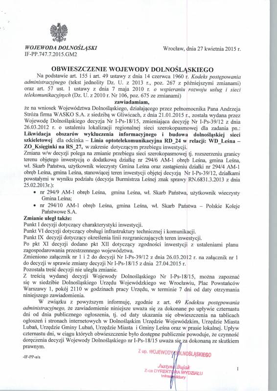 Obwieszczenie Wojewody Dolnośląskiego