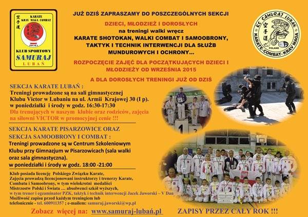 Zaproszenie na zajęcia Karate i zgrupowanie